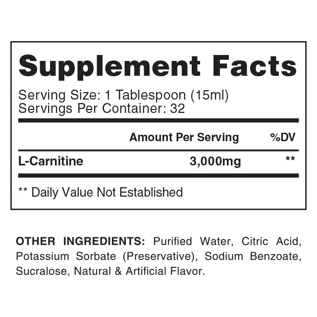 Supplement facts for Liquid Carnitine 3000, part of the Gaspari Nutrition Summer Shred Stack, highlighting its role in boosting metabolism.