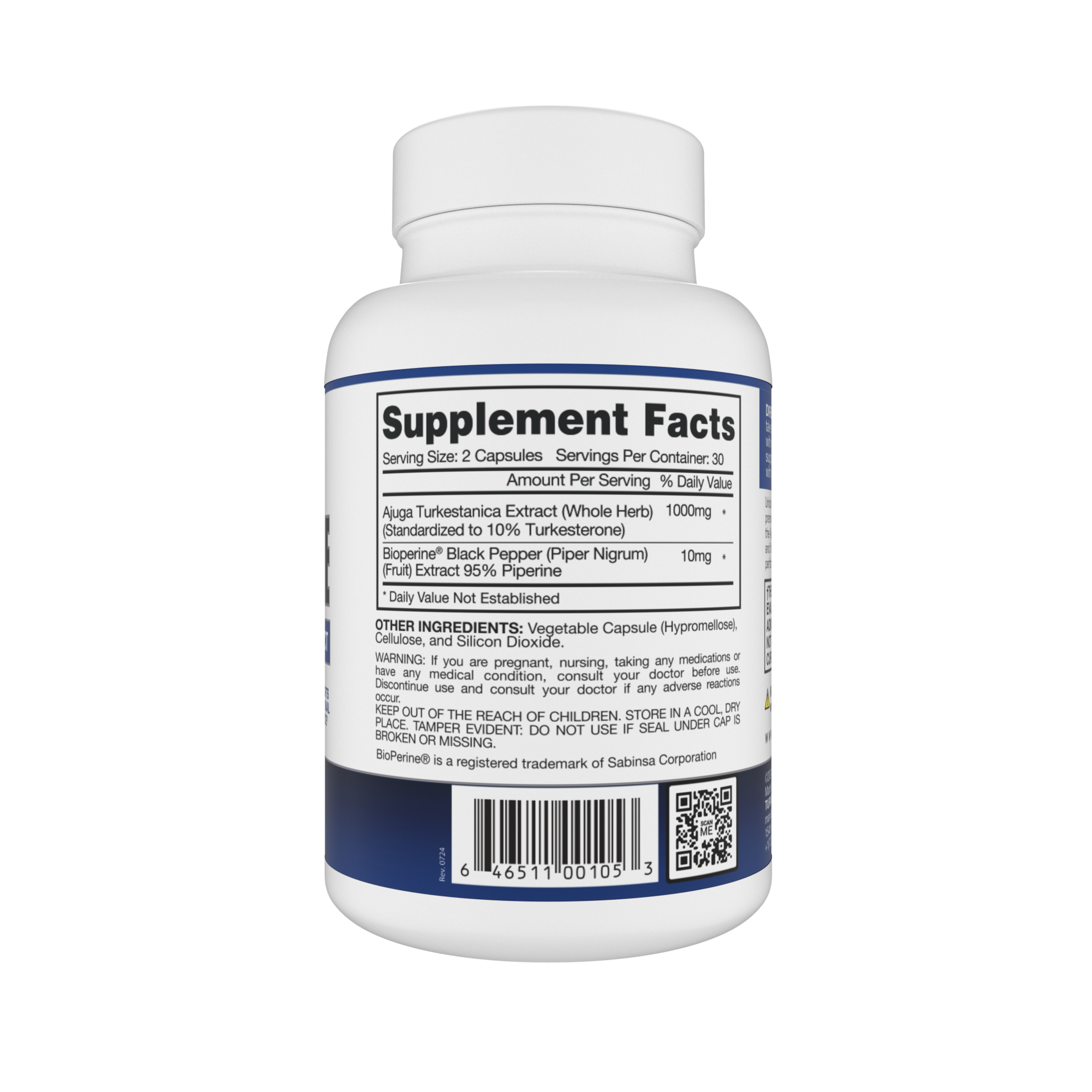 Gaspari Nutrition Turkesterone supplement bottle showcasing Ajuga Turkestanica Extract, promoting muscle growth and athletic performance.