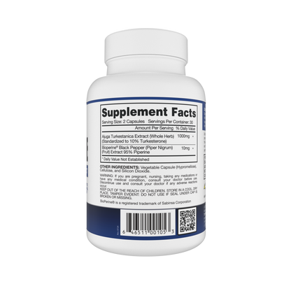 Gaspari Nutrition Turkesterone supplement bottle showcasing Ajuga Turkestanica Extract, promoting muscle growth and athletic performance.