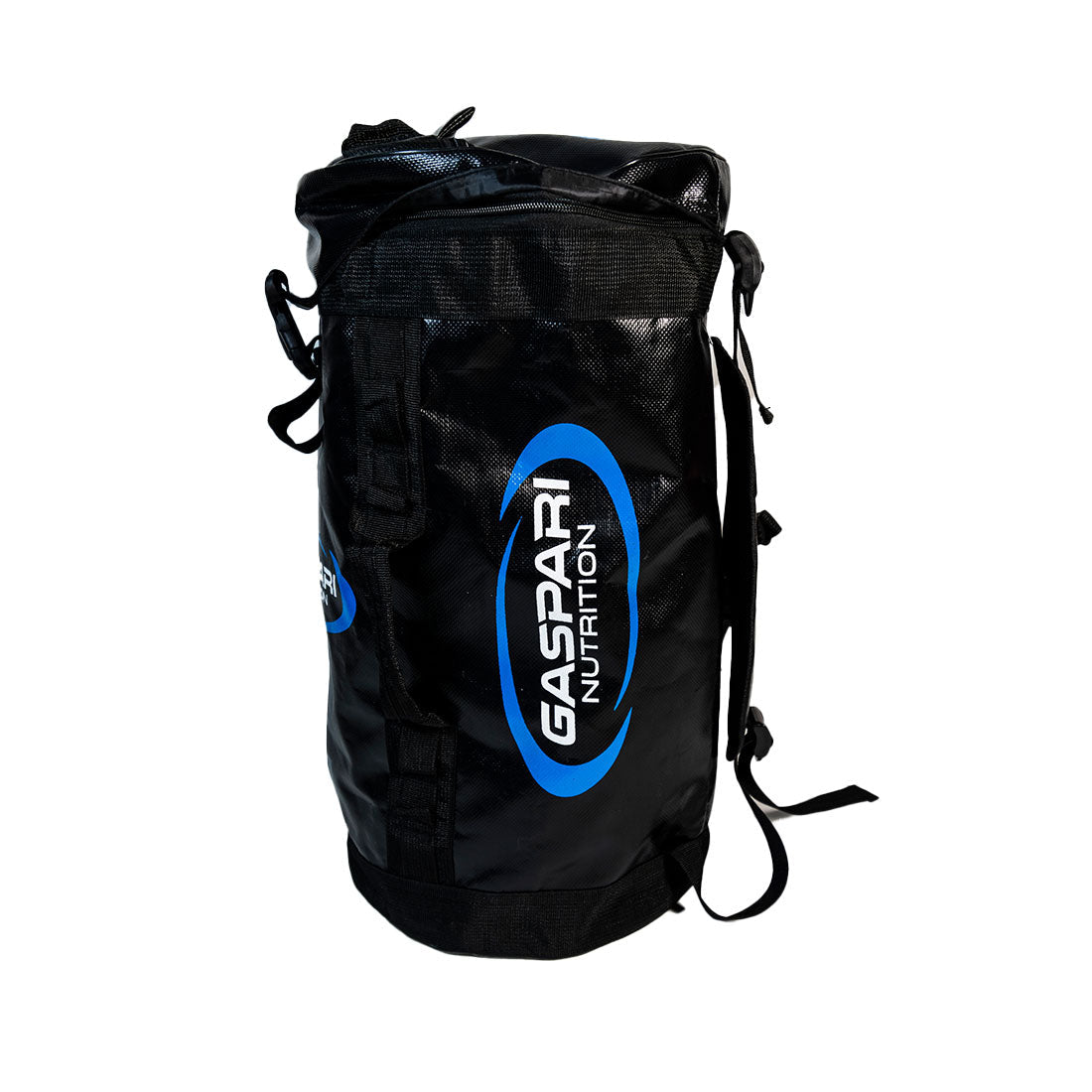 The Gaspari Nutrition Bucket Bag in black, showcasing its heavy-duty construction and stylish design, ideal for carrying gym essentials.